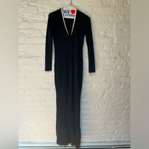 Kittenish long sleeve v neck dress with side slit small